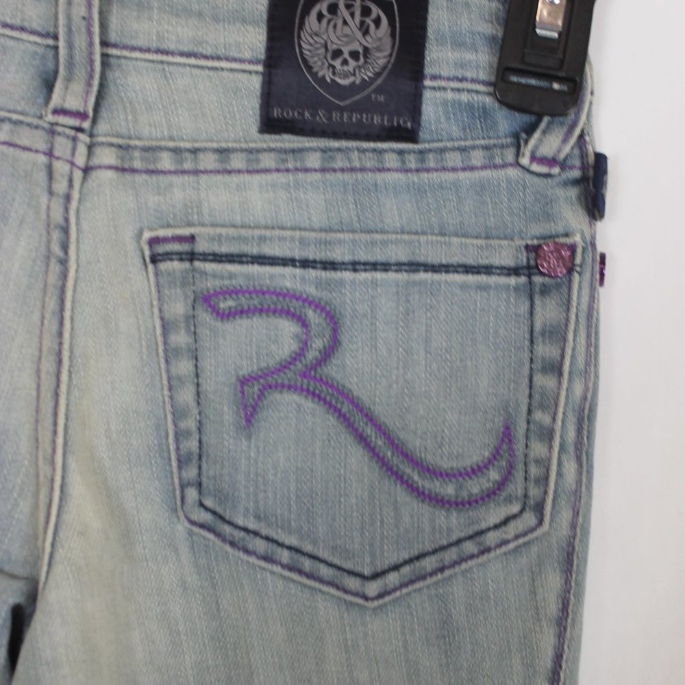 ROCK & REPUBLIC GIRL BLUE JEANS SIZE 10 LIGHT BLUE FLARE BAILEY BR-551A NWOT